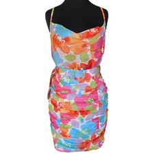 ASOS Design floral watercolor ruched belted adjustable strap mini dress size 6