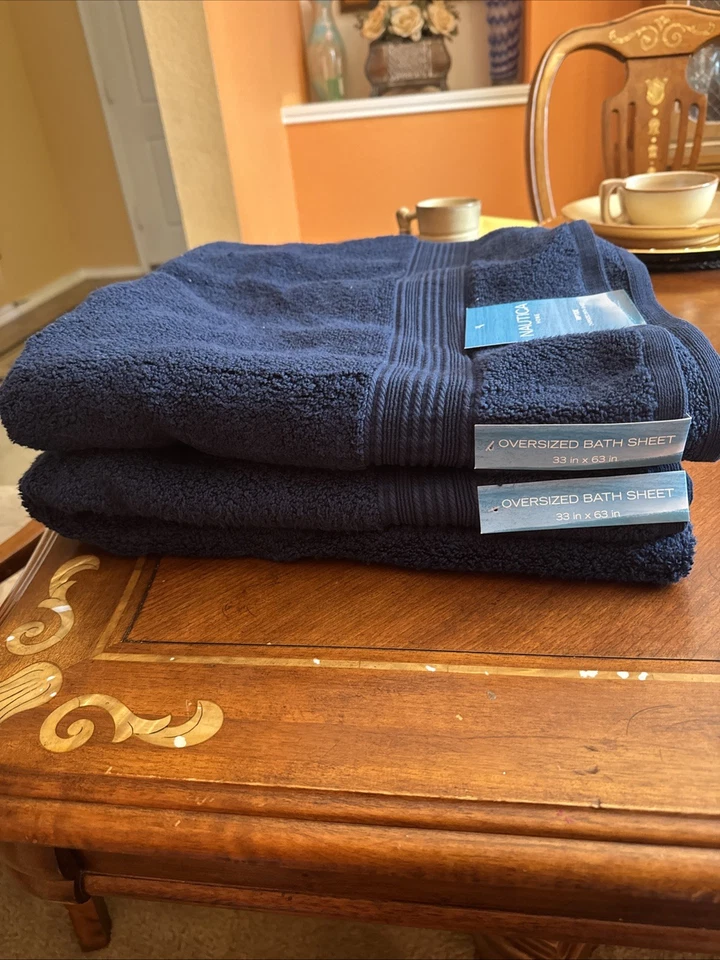 Nautica OVERSIZED Bath Towels A Set Of 2 Large 33”X 63” Blue - Image 3 of 4