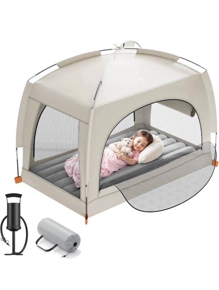 QPAU Letto da Viaggio Gonfiabile per Bambini con Tenda, Materasso ad Aria per Bambini con Pompa foto 2