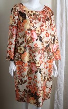 New Talbots Sz 20 Rich Gold Orange 3/4 Floral Rose Dress Sheath Art-to-Wear