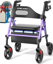 Foldable Rollator Walkers with Seat for Seniors, 8'' Big Wheels, 350 Lb. Weight