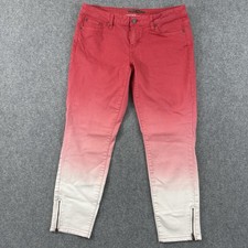 prAna Jett Organic Cotton Stretch Skinny Cropped Jeans Pink Ombre Zip Size 10