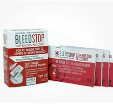 BleedStop First Aid Powder for Blood Clotting Trauma 4 Pack 15g - FREE SHIPPING