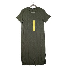 TShirt Dress Short Sleeve Midi Jessica Simpson Green S Crew Pockets Casual Layer