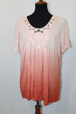 World Unity Sz 3X Orange Ombre Knit Tunic Tee Crochet