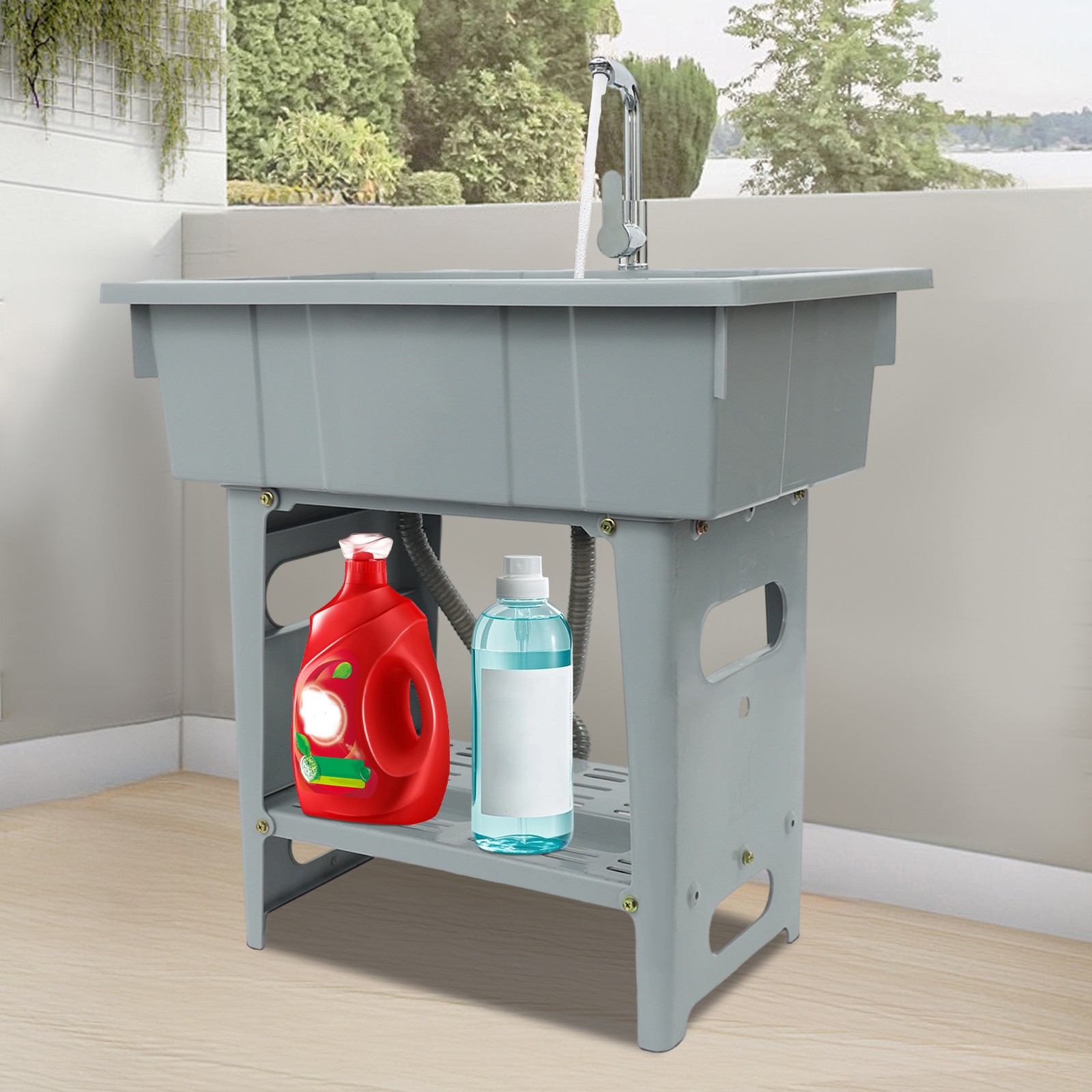 Freestanding Utility Sink Laundry Tub W/Washboard and Faucet for Washing Room