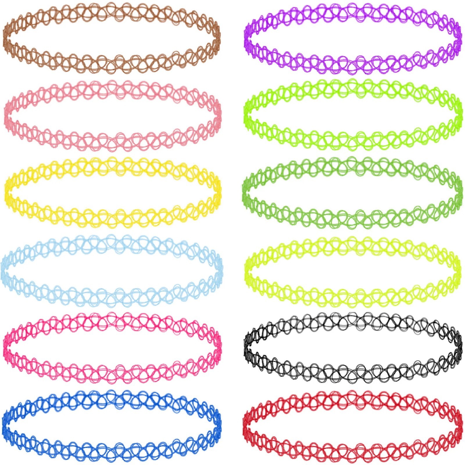 12 PCS Assorted Tattoo Stretch Jewelry Choker Necklaces Classic Gothic Colorful