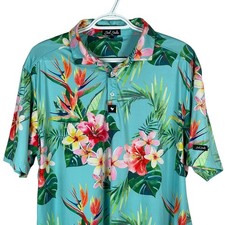 Bad Birdie Polo Shirt Mens L Colorful Floral Hawaiian Performance Golf Stretch