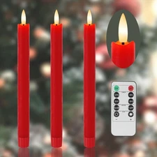 Red Flameless Taper Candles 9.6" Christmas LED Candles Real Wax with Remote T...