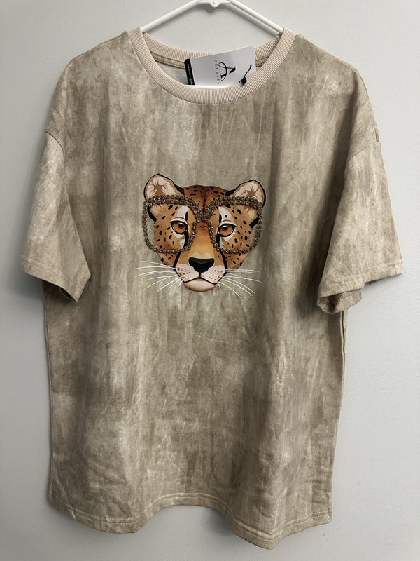 New! Leopard With Rhinestone Glasses T Shirt. Super Cute!Sz small