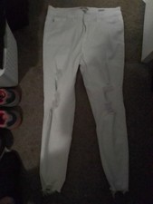 Judy Blue Women's White V Frayed Hem Denim Jeans Size 15/32 Skinny Fit