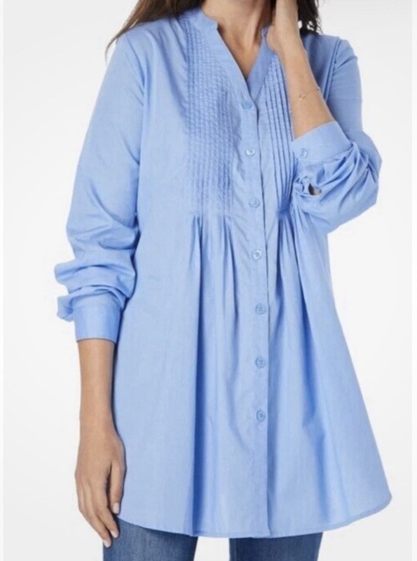 WOMAN WITHIN @TARGET BLUE LONG SLEEVE PINTUCKED TUNIC BLOUSE LADIES SZ 5XL 38/40