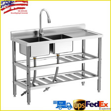 Stainless Steel Utility Sink 47"x18"x35" Free Standing Double Bowl Sink w/Faucet