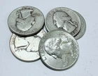 LOT OF 5 WASHINGTON SILVER QUARTERS 90% SILVER VARIOUS DATES #6551