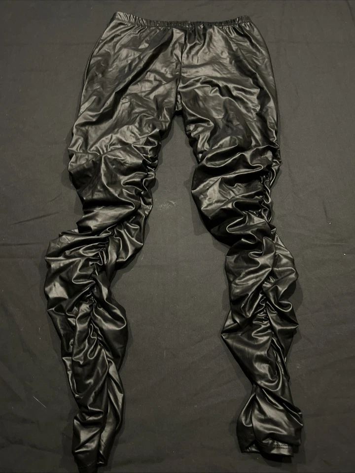 Pantalones De Colección Y2K Rainbow EE. UU. Negros Imitación Cuero Pantalones Festival Mujeres L A23 Foto 3 de 3