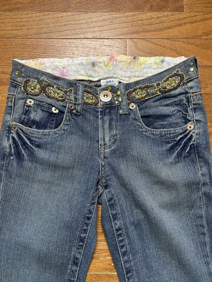 Z. Cavaricci Jeans Size 1 Flare Beaded Emboidered Y2K 90s Low Rise Stretch - Image 2 of 4