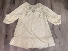 Loft Women’s Ruffle Mini Dress Size L Pomelo Olive Color 3/4 Sleeve