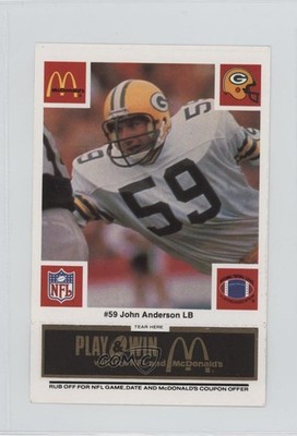 1986 McDonald's Play & Win Green Bay Packers Black Tab John Anderson 0u7
