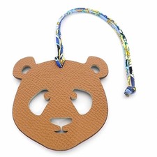 HERMES Petit Ash Panda-shaped Charm Leather Brown Navy