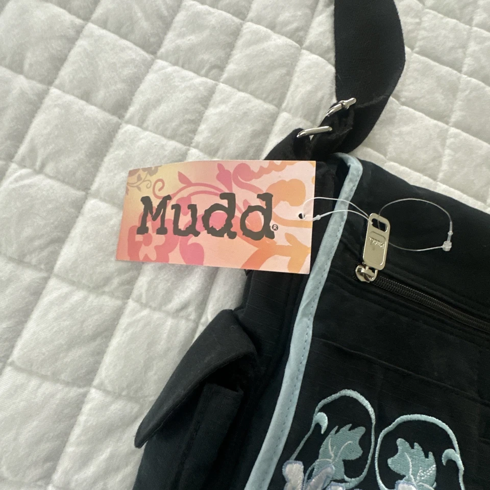 MUDD Bolso Mensajero Retro Y2K Negro Bordado Cartera Laptop Estuche Grunge Viaje Foto 2 de 4