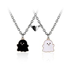 2Pcs Lovely Magnetic Love Heart Ghost Pendant Necklace Set for A black white