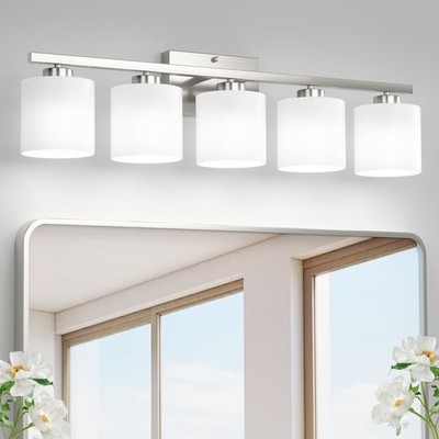Modern Vanity Lights - 5-Light Bathroom Fixture with Frosted Shade & Anti-Rus...