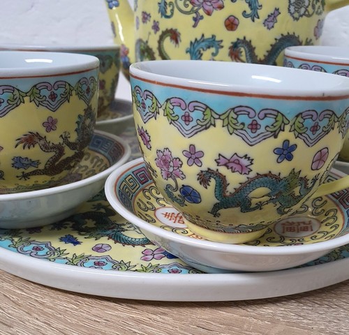 Chinesische Tee Service 4 Personen 10 Tlg Keramik Vintage Selten RAR - Bild 19 von 22