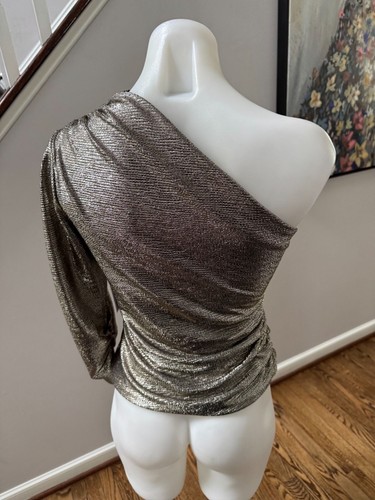 NWT Bailey 44 Gold Silver Metallic One Shoulder Ruched Top Blouse Size Small - Picture 7 of 7
