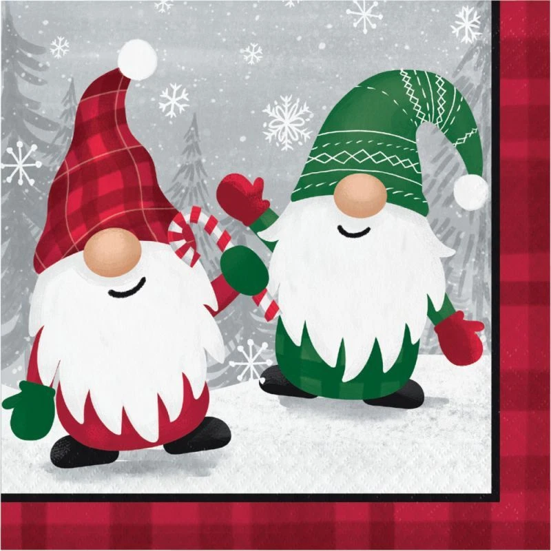 CREATIVE CONVERTING Holiday Gnomes Lunch Napkins Paper 16 Per Pack Christmas Tableware Decorations