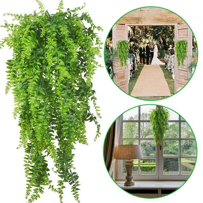 4 Artificial Hanging Plants Fake Fern Trailing Foliage Plastic Flower Leaf Decor - Image 3 of 4