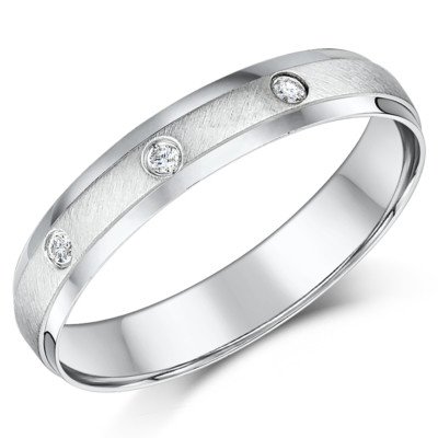 9 kt Weißgold Diamant Ring Hofform matt und poliert Band 4/5 mm gepunzt