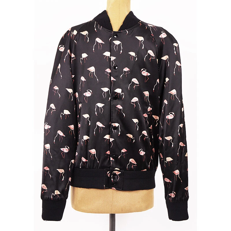 48 US M NEW 2 675 SAINT LAURENT Men s Black Satin FLAMINGO Bomber TEDDY JACKET
