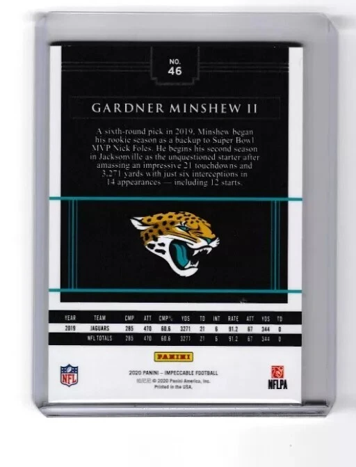 2020 Panini Impeccable Gardner Minshew II 46 03/75 - Image 2 of 2