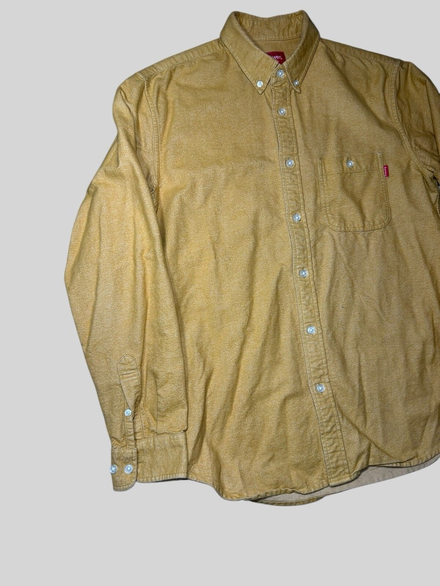Vintage Supreme Yellow Long Sleeve Solid Flannel Shirt Sz Small