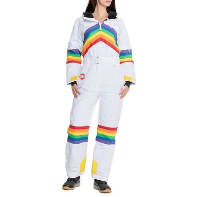TIPSY ELVES Womens M White Rainbow Snowsuit Ski/Snowboard