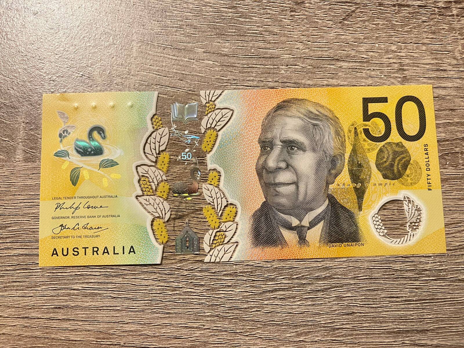 50 Australian Dollar Banknote. Single Australia 50 Bill DAVID UNAIPON EDITH