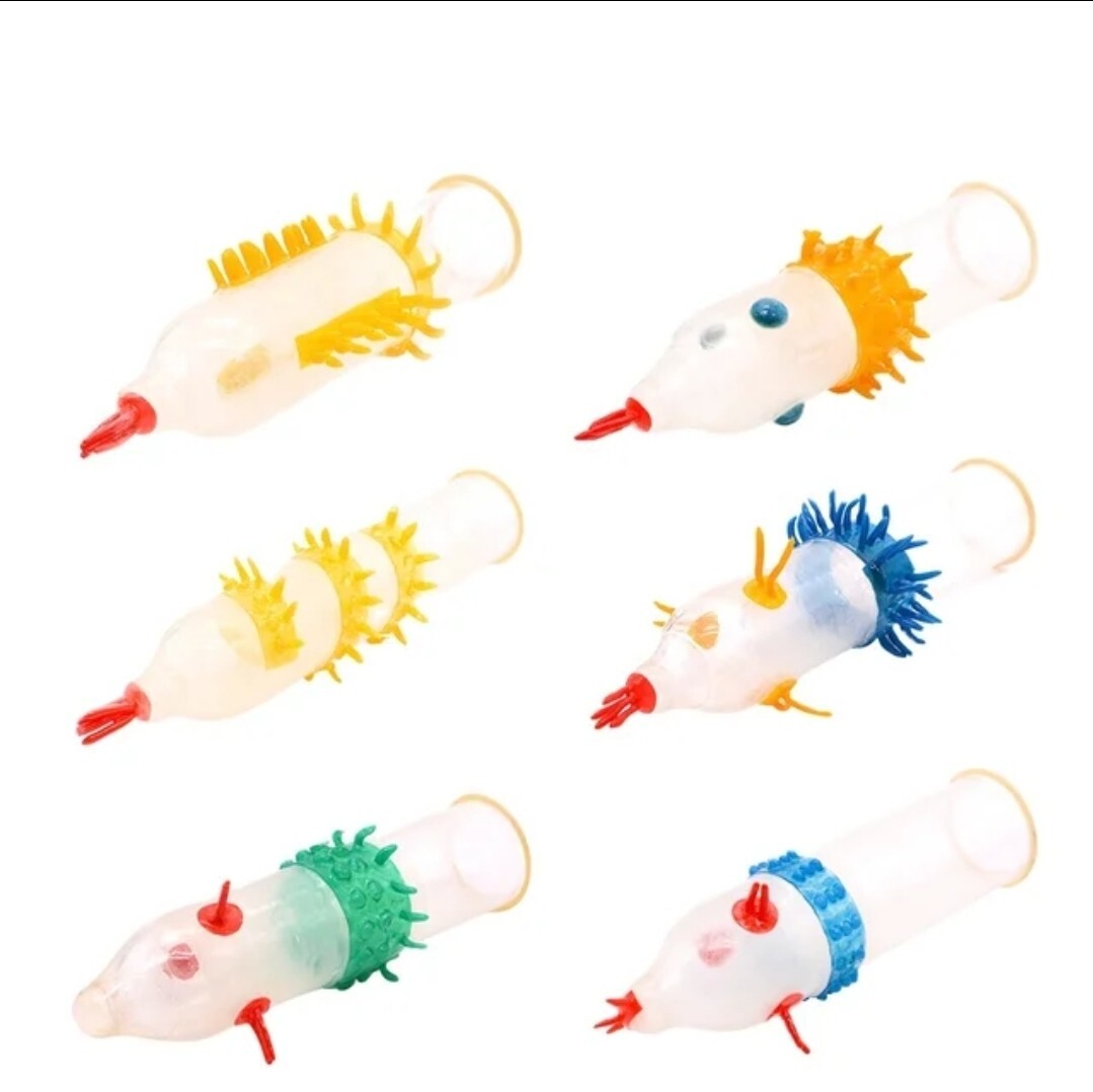 6 spezielle Kondome mit Rippen Noppen Kugeln und Stacheln –  Variante