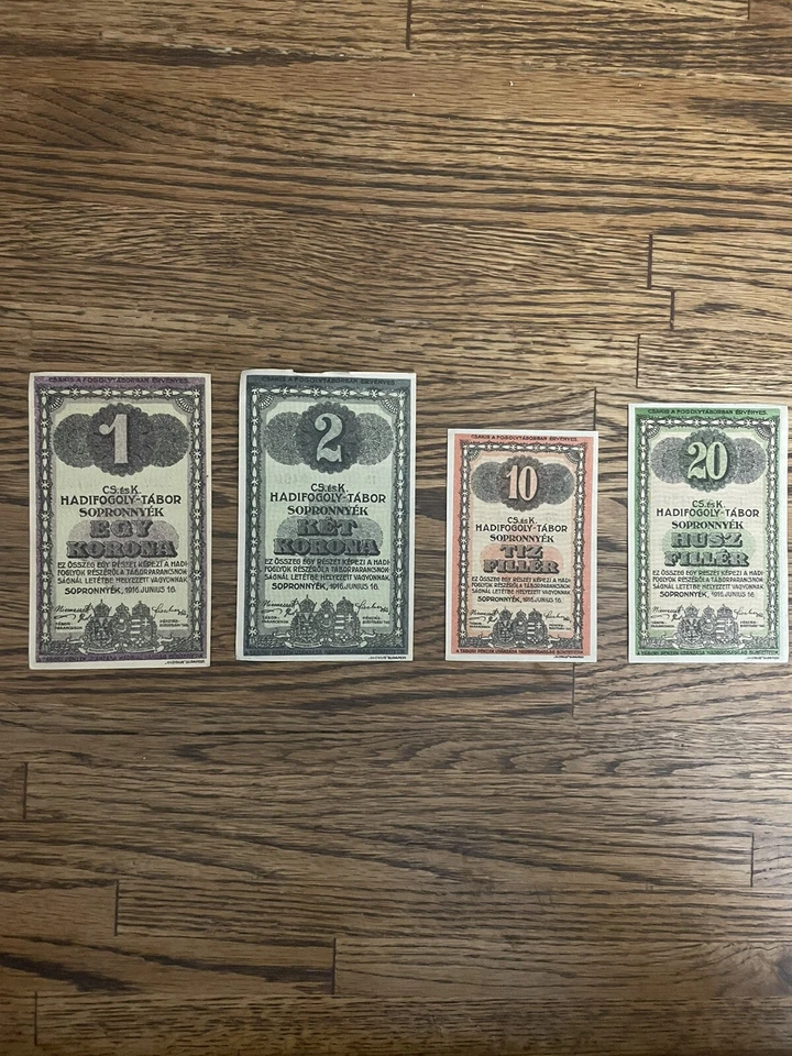 奥地利 匈牙利 帝国 第一次世界大战战俘营 Sopronnyek 批量 4 件 (1、2、10 和 20) 1916 年 UNC — 第 4/4 张图片