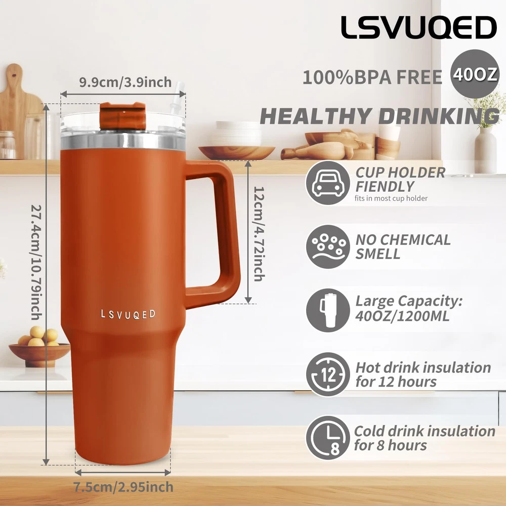 Tumbler Cups, 40 oz Tumbler with Handle and Straw Lid Reusable Stainless Stee...
