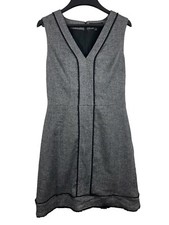 Banana Republic Gray Black Fringe Detail A-Line Career Office Sleeveless Dress 4