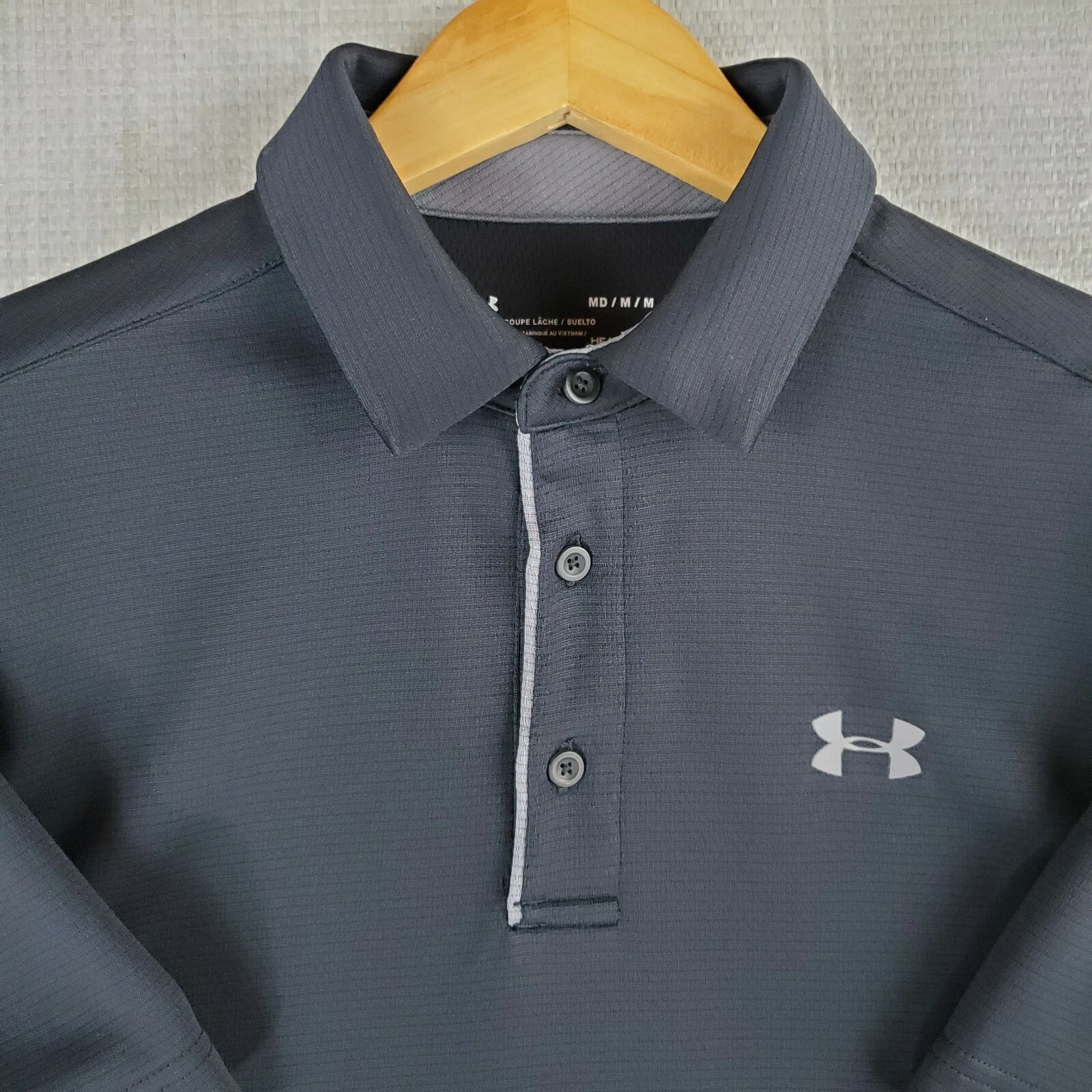 UNDER ARMOUR Size Medium Black HeatGear Mens Performance Polo Shirt Golf UA