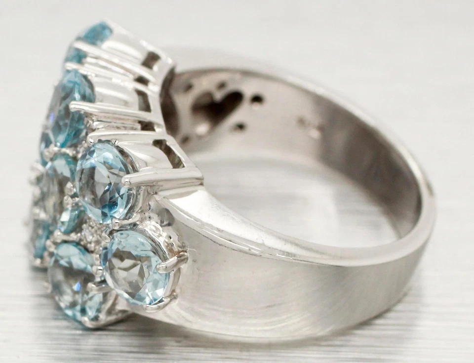 Anillo Sonia Bitton 3,25 ctw banda aguamarina | Acentos de diamantes | Oro blanco de 14 k Foto 2 de 4