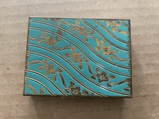 Vintage LADIES COMPACT MIRROR Green Gold Tone Flowers Swirls