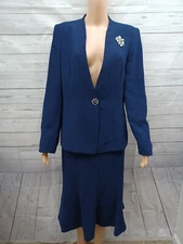 Night Studio Size 10 Navyblue Embellished Lined 2 Pc Skirt Church Suit 
