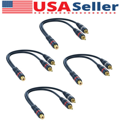 4Pcs 1 RCA Female to 2 RCA Male Audio cable Audio Y-Converter Splitter Adapter