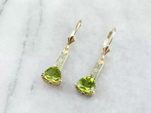 Authentic 2Ct Trillion Cut Simulated Peridot Drop Dangle Earring In 14K Yellow Gold Plated