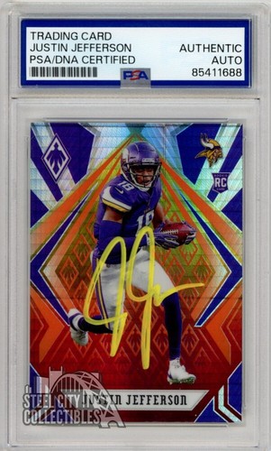Justin Jefferson 2020 Panini Phoenix Fireburst Auto RC Card 111 PSA/DNA (Yellow)