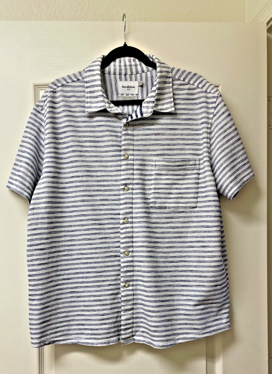 Men's Blue & White Stripe Casual Short-Sleeve Button-Down Shirt XL