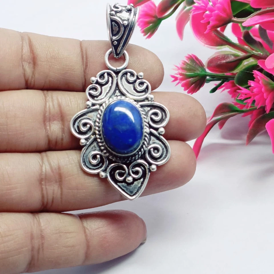 Natural Lapis Lazuli Gemstone Handmade Pendant.925 Sterling Silver Gift pendant2 - Image 3 of 4
