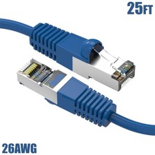 25FT Cat5E RJ45 Network LAN Ethernet FTP Shielded Patch Cable 26AWG Copper Blue
